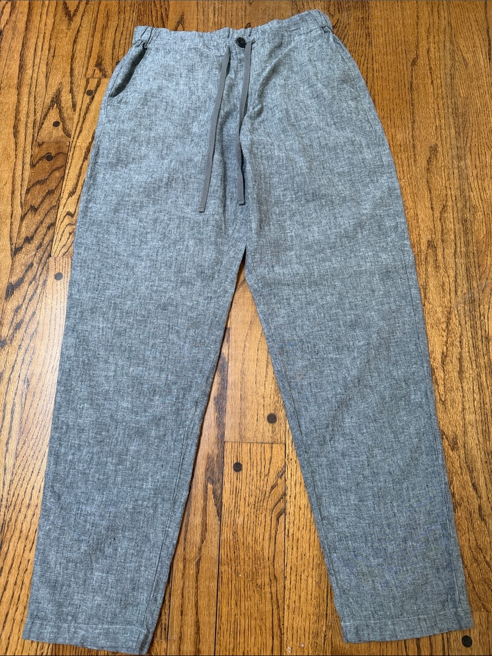 Uniqlo sz S Gray 50% linen 50% cotton pull on drawstring pants minimal front